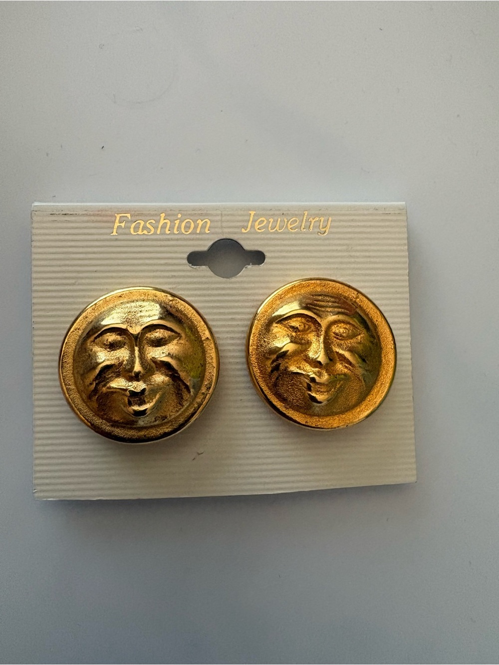 Vintage 80s Gold Comedy Face Clip-On Earrings | Deadstock NOS | Bold Statement